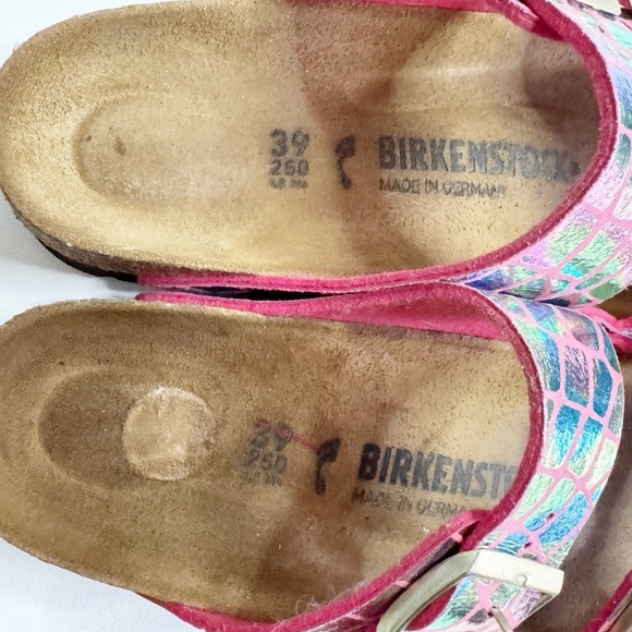 Birkenstock Arizona Sandal Slide Leather Pink Gator Gleem Hologram Iridescent 8 - Picture 9 of 9